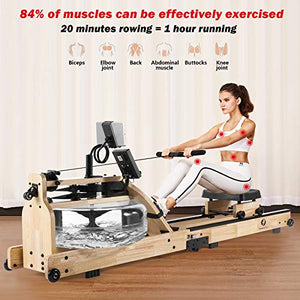 FITNESSCLUB Water Rowing Machine,Foldable Rower Cardio Training Workout Equipment Machine with LCD Bluetooth Monitor, Phone/Pad Holder,Transport Wheels for Home Gyms Fitness Exercise Sports Indoor Use