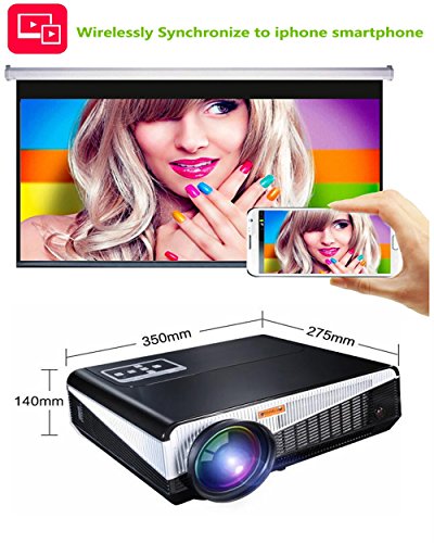Gzunelic 4500 lumens Android WiFi 1080p Video Projector LCD LED Full HD Theater Proyector with Bluetooth Wireless Synchronize to Smart Phone by Airplay or Miracast Ideal for Home Entertainment