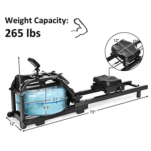 GYMAX Water Rowing Machine, Water Rower with Adjustable Resistance & LCD Display, Easy-Transportation Rower for Whole Body Exercise Cardio Training (Water Resistance)