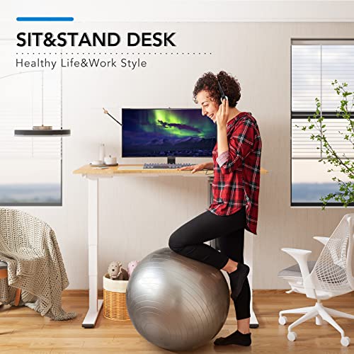 SANODESK Standing Desk with Dual Motor, 3-Stage Lifting Column, Handset - 78" Real Bamboo Desk/White Frame