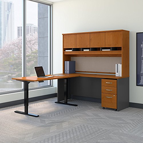 Bush Business Furniture Series C 72W L Shaped Desk with 60W Height Adjustable Return, Hutch and Storage in Natural Cherry