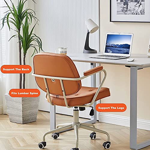 PU Leather Rolling Stool with Back Armrest Height Adjustable Swivel Task Chair (Green)