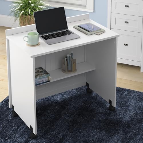 Sauder Cottage Road White Finish Credenza Desk, L: 53.15" x W: 21.81" x H: 39.02