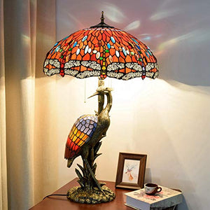 MANHONG Tiffany Style Dragonfly Table Lamp 18" Dark Red - Retro Decorative Antique Light