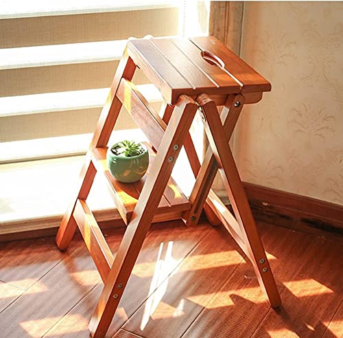 LUCEAE 3-Step Sturdy Folding Wooden Step Stool - Non-Slip, Portable, Space-Saving