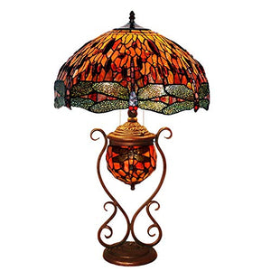 Xihe Tiffany Antique Table Lamp 18" Red Dragonfly Retro Creative Living Room Table Lamp