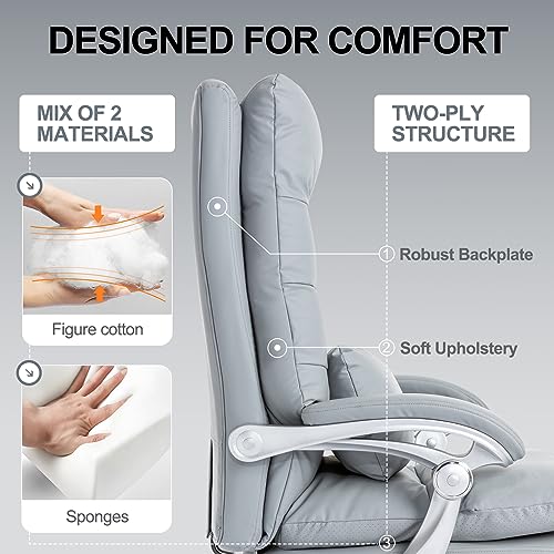 BOWTHY High Back Executive Office Chair with Foot Rest - Gray Comfy Chair with Reclining Desk, Padded Armrests, and Thick Cushion
