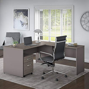 Bush Furniture Commerce 60W L Shaped Desk with Mobile File Cabinet in Cocoa and Pewter