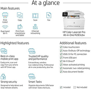 HP Laserjet Pro MFP M283cdw Wireless All-in-One Color Laser Printer, Mobile Print, Scan, Copy, Fax, Duplex Print, 22ppm, 2.7" Touchscreen, Wi-Fi - WULIC Printer Cable