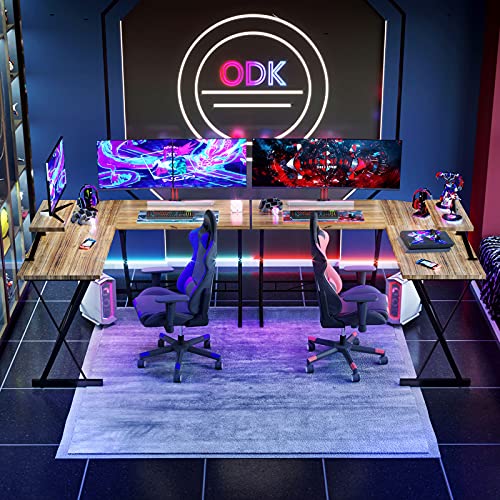 L Shaped Gaming Desk, 51" Home Office Desk with Round Corner Computer Desk with Large Monitor Stand Desk Workstation,Sandalwood