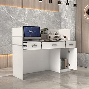 AIEGLE Reception Desk with Drawers & Storage Shelves, Private Panels, White - 47.3" x 18.3" x 43.3