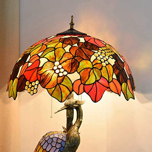 Xihe Tiffany Antique Table Lamp 20" Female Bird Desk Lamp Brown Grape Glass Lampshade