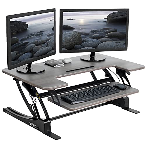VIVO Height Adjustable Stand Up Desk Converter, V Series, Dual Monitor Riser Workstation, Gray/Black - DESK-V000VG