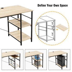 Bestier L Shaped Desk with Shelves 95.2 Inch Reversible Corner Computer Desk or 2 Person Long Table for Home Office Large Gaming Writing Storage Workstation P2 Board with 3 Cable Holes, Oak