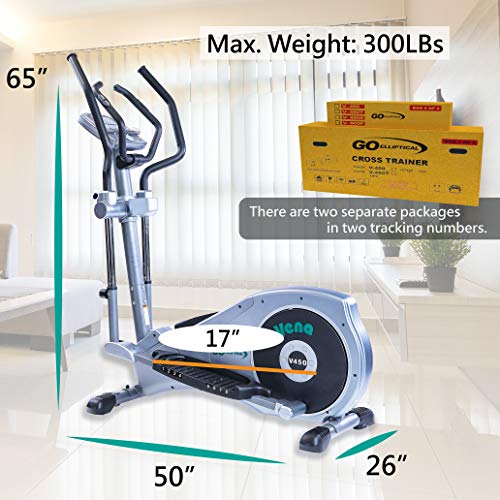 V-450 Standard Stride 17” Programmable Elliptical Exercise Cross Trainer w/ Adjustable Arms & Pedals, HRC Control Program for Cardio Fitness Strength Conditioning Workout (Black/Gray, 450)