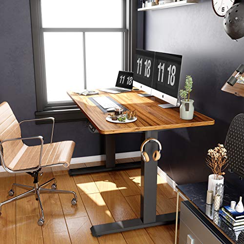 FEZIBO Height Adjustable Electric Standing Desk, 55 x 24 Inches Stand Up Table, Sit Stand Home Office Desk with Splice Board, Black Frame/Espresso Top