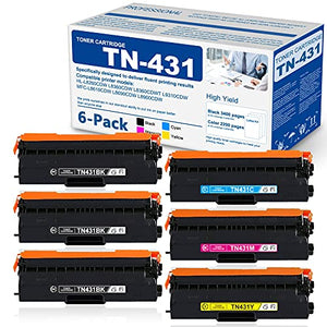 [3Black+1Cyan+1Magenta+1Yellow] 6 Pack Compatible TN431 TN-431 Toner Cartridge Replacement for Brother DCP-L8410CDW HL-L8260CDW L8360CDW L8360CDWT Printer Toner Cartridges,Sold by MICHESTA