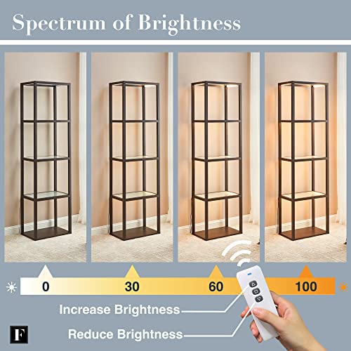 FENLO Luxury Display Shelf with Dimmable LED Floor Lamps, Curio Cabinet & Glass Bookcase