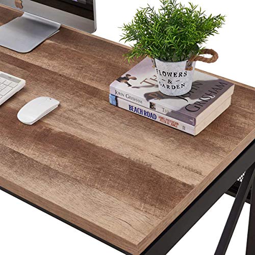 BON AUGURE Industrial Home Office Desks, Rustic Wood Computer Desk, Farmhouse Sturdy Metal Writing Desk (60 Inch, Vintage Oak)