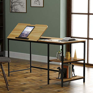 Unknown1 Multi-Function Drawing Table with Tiltable Stand Board Natural Modern Contemporary Rectangular MDF Walnut Finish Shelves