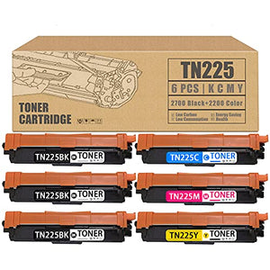 [6 Pack,3BK+1C+1M+1Y] TN225BK TN225C TN225M TN225Y Toner Cartridge Replacement for Brother HL-3140CW 3150CDN MFC-9130CW 9140CDN DCP-9015CDW Printer Toner Cartridge