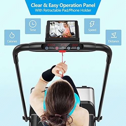 GYMAX Folding Treadmill, Installation-Free Walking/Running Pad with LCD Monitor & Removable Phone Holder, Quiet Shock Absorbing Running Machine for Home Gym Small Space Workout Fitness