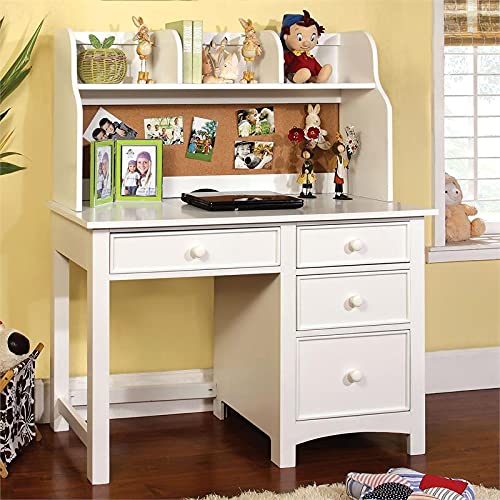 Furniture of America Dimanche Wood 2-Piece Desk and Hutch Set in White