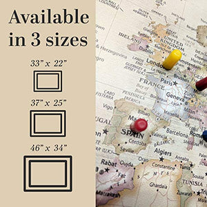 Home Magnetics Interactive World Map Art | Framed Magnetic Geographic Map | 30 Marker Pins Included (46x34)