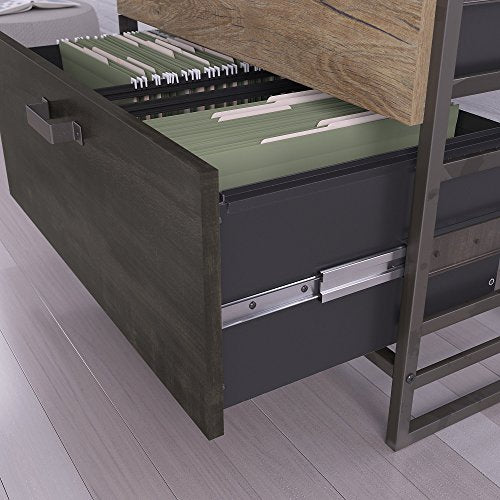 Bush Furniture Refinery 50W L Shaped Industrial Desk with 37W Return and File Cabinets in Rustic Gray