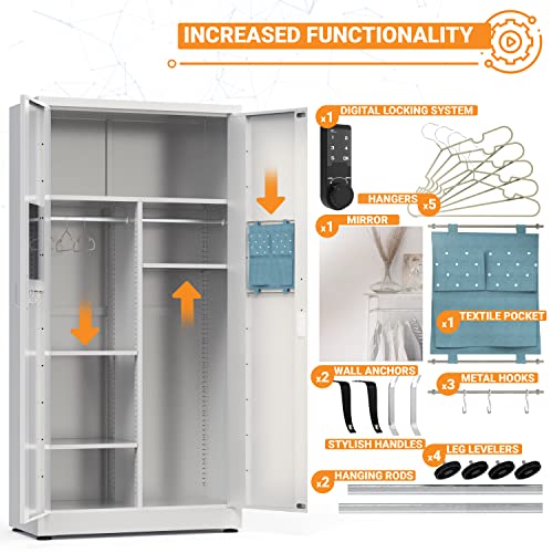 METALTIGER Office Metal Storage Cabinet Wardrobe with Digital Lock - White