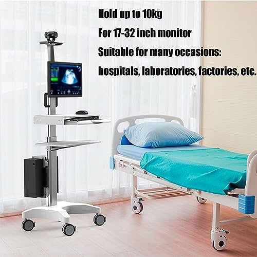 DADHI Adjustable Height Stand Up Desk with Extractable Keyboard Tray - Hospital Mobile Workstation Cart Trolley