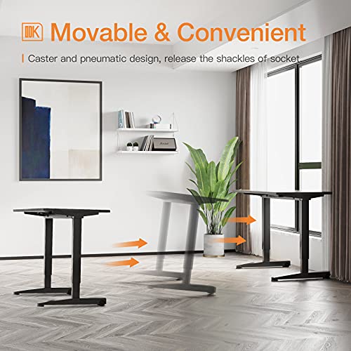 ODK Mobile Height Adjustable Standing Desk, 55" x 24" Pneumatic Airlift Power Free Sit Stand Desk for Home Office, Versatile Sturdy Computer Desk, Instant Adjustment, Black