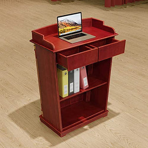 None Luxury Wood Podium with Wide Reading Surface - Red, Heavy Duty - Ideal for Church, Office, School, Home