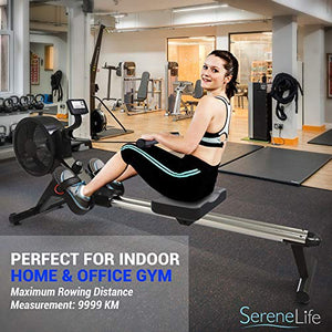 SereneLife Home Rowing Machine-Air and Magnetic Rowing Machine-Exercise Machine for Gym or Home Use-Measures Time, Distance, Stride, Calories Burned-Rowing Machine Cardio Workout for Fitness, Black