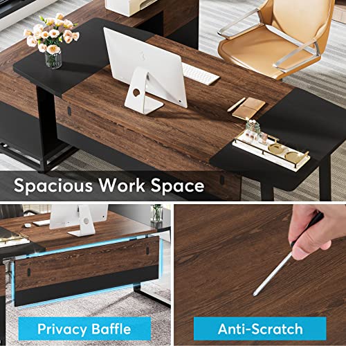 Tribesigns Executive Desk and Lateral File Cabinet Set, L-Shaped Computer Desk with Storage, Walnut/Black