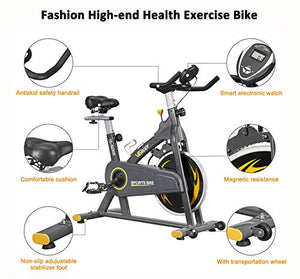 VIGBODY Exercise Bikes Stationary Bike With Adjustable Magnetic Resistance Belt Drive Bicycle With Comfortable Seat Cushion (Gray)