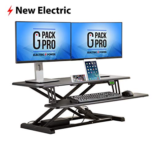 G Pack Pro Standing Desk Converter - Electric Height Adjustable Desk for Sit Stand Desk Workstation with Removable Keyword Tray and Space for Dual Monitors - Ergonomic Design for Maximum Productivity