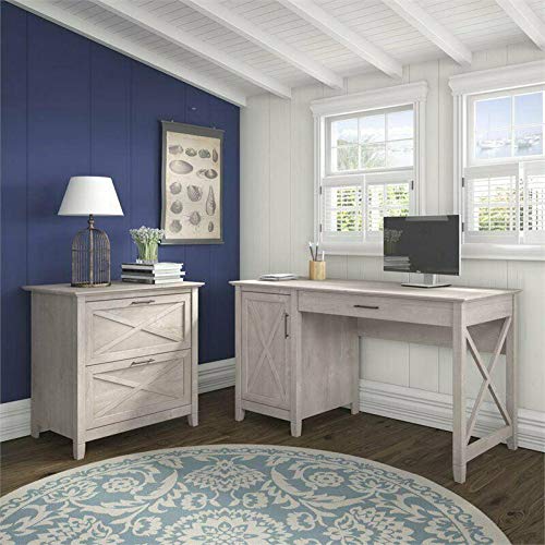 2 Piece Office Set in Washed Gray-Home office furniture sets-Computer desk-Home office desks-Desk with drawers-Storage cabinet-Home office desk-Home office furniture set-Home office set furniture