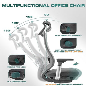 COLAMY Ergonomic Mesh Office Chair with Adjustable Headrest and 4D Arms, Slide Seat, Tilt Lock - Dark Grey