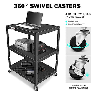 DNA MOTORING 3-Layer Utility Steel AV Cart with Wheels Power Strip