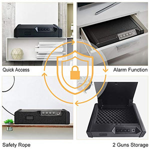 Alfuheim Biometric Gun Safe, Smart Handgun Safe with 4 Digits Code, Quick Fingerprint Access Gun Box and Auto-Open lid, 2 Pistol Capacity, Gun Cabinet for Home, Personal and Car Security