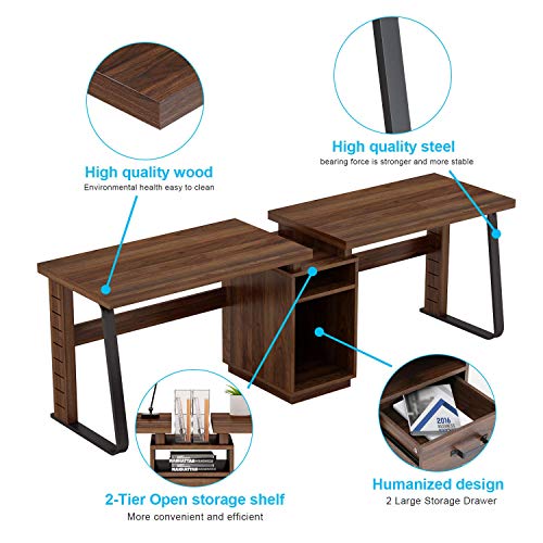 Tribesigns 94.5 inches Two Person Computer Desk, Double Computer Desk with Storage Shelves, Extra Long Workstation Large Office Desk with Two Drawers, Study Writing Desk for Home Office