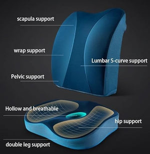 XARONF Memory Foam Seat Cushion & Back/Lumbar Support Pillow for Pain Relief