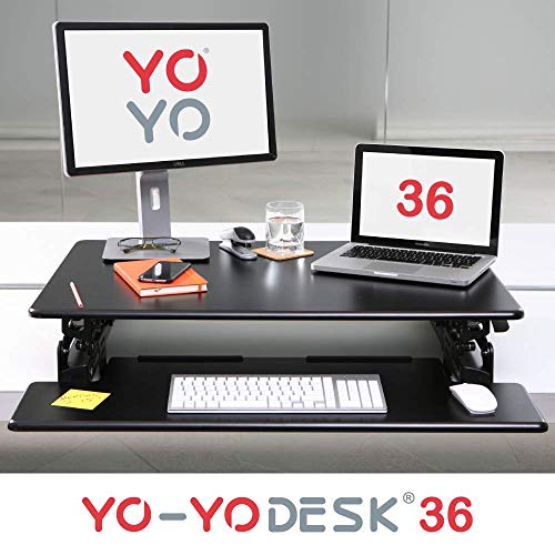 Yo-Yo DESK 36 Height-Adjustable Standing Desk. Superior sit-Stand Solution Suitable for All workstations and Standing Desk workplaces. (Black, 36")