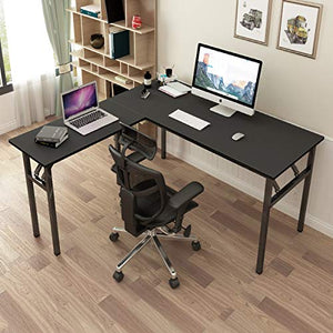 DlandHome Reversible L-Shaped Desk Large Corner Desk Folding Table Computer Desk Home Office Table Computer Workstation, Black, ND11