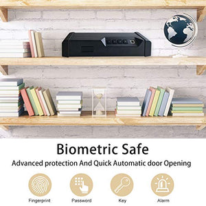 Alfuheim Biometric Gun Safe, Smart Handgun Safe with 4 Digits Code, Quick Fingerprint Access Gun Box and Auto-Open lid, 2 Pistol Capacity, Gun Cabinet for Home, Personal and Car Security
