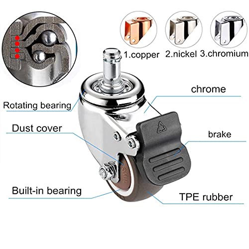 IkiCk Swivel Caster Wheels with Brake 50mm/2in - TPE Rubber - Standard Stem 11x22mm