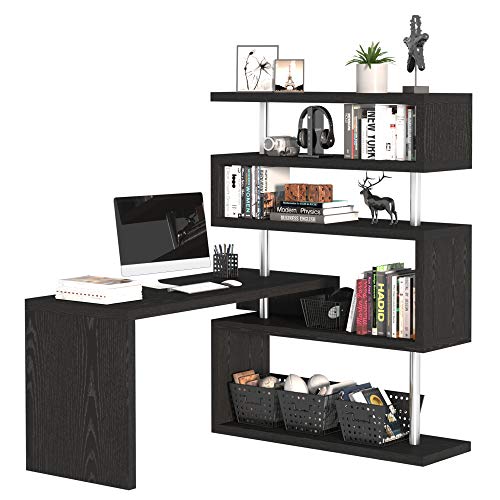 HOMCOM 94" 4 Tier L-Shaped Rotating Versatile Computer Desk with Shelves and Steel Frame - Black