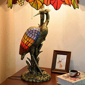 Xihe Tiffany Antique Table Lamp 20" Female Bird Desk Lamp Brown Grape Glass Lampshade