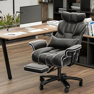 GXJ Big and Tall Reclining Office Chair 400LBS with Footrest, High Back Executive Desk Chair for Heavy People - Black